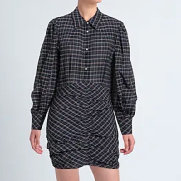 ISABEL MARANT FILANUA PUFF-SLEEVE PLAID MINI DRESS - Size 38/US 6 - Picture 4 of 13